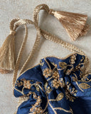 AMAYRA  Navy Pearl Embroidered Potli