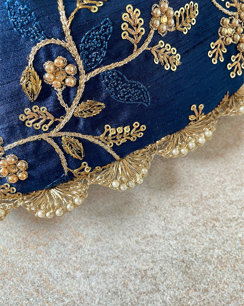 AMAYRA  Navy Pearl Embroidered Potli