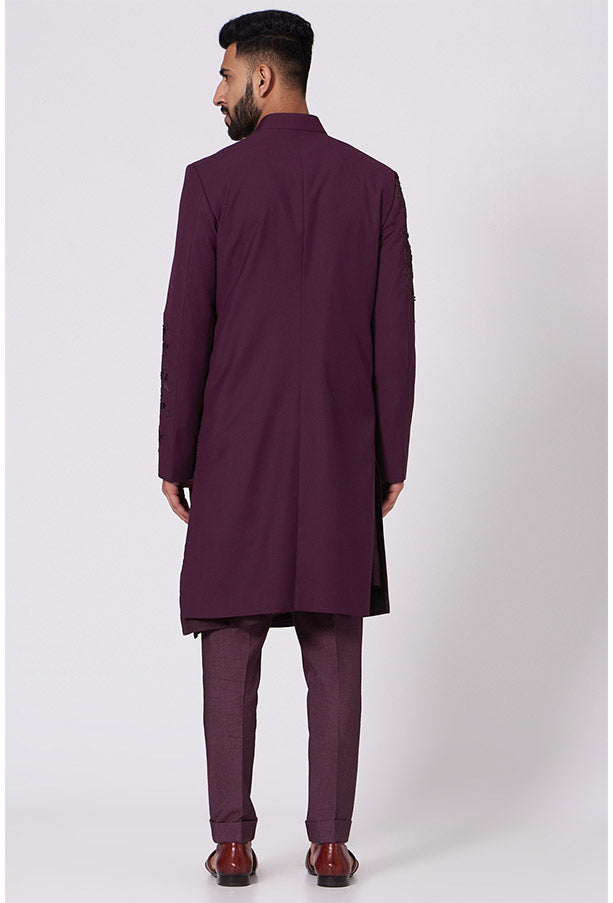 JATIN MALIK Wine Embroidered Achkan