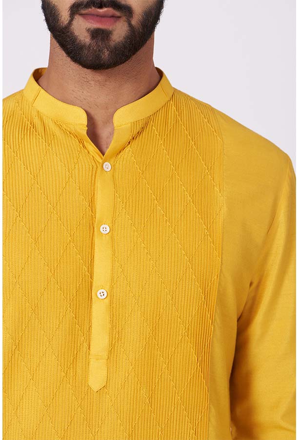 JATIN MALIK Yellow Pintuck Kurta set