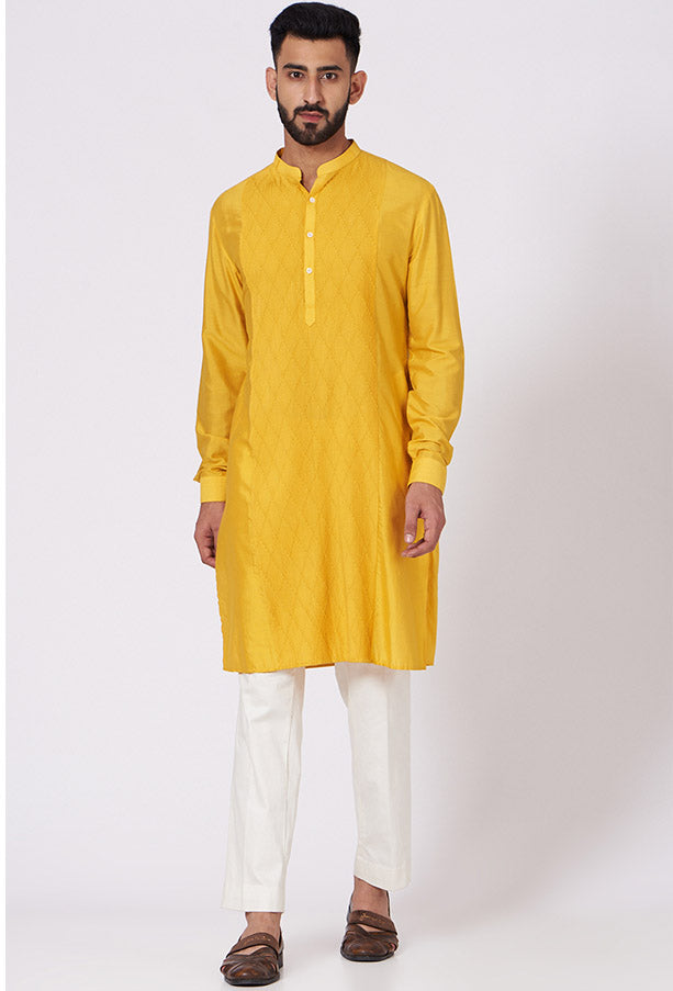 JATIN MALIK Yellow Pintuck Kurta setf