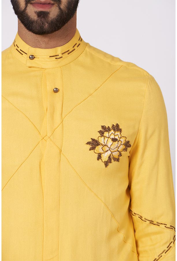 JATIN MALIK Yellow front open Kurta set