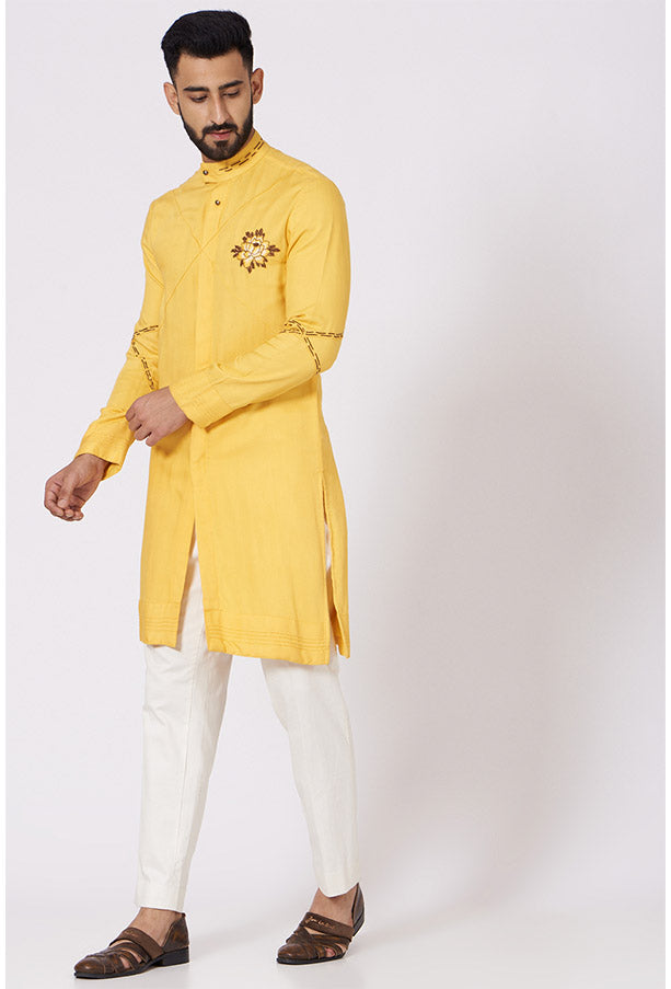 JATIN MALIK Yellow front open Kurta set