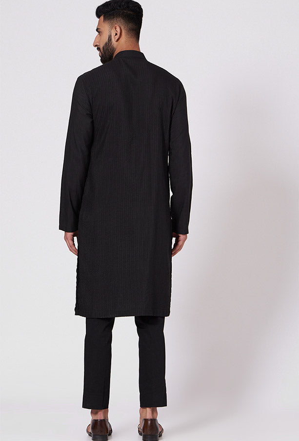 JATIN MALIK Black Pintuck Kurta set