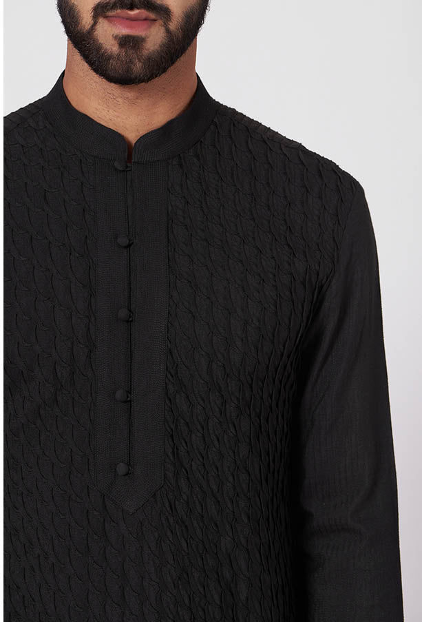 JATIN MALIK Black Pintuck Kurta set