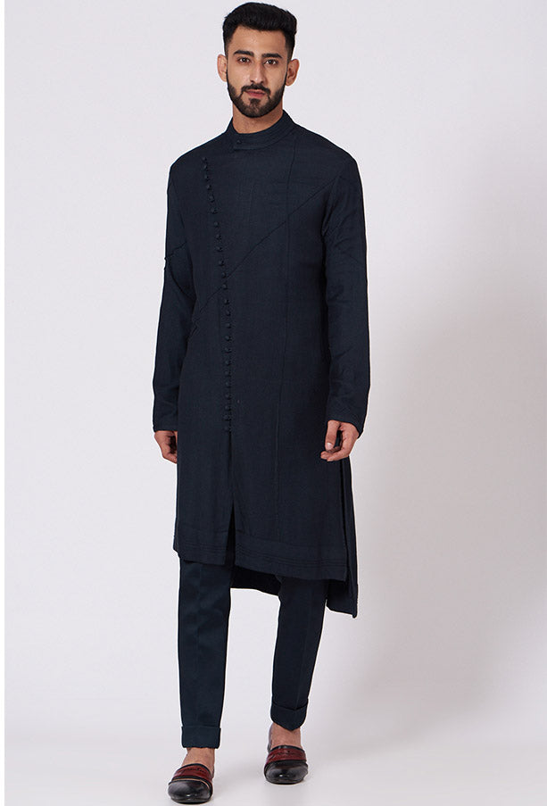 JATIN MALIK Midnight Blue Asymmetrical Kurta set