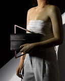 "Shop the Versatile Joane Black Leather Bag with Removable Wooden Handle and Crossbody Strap "