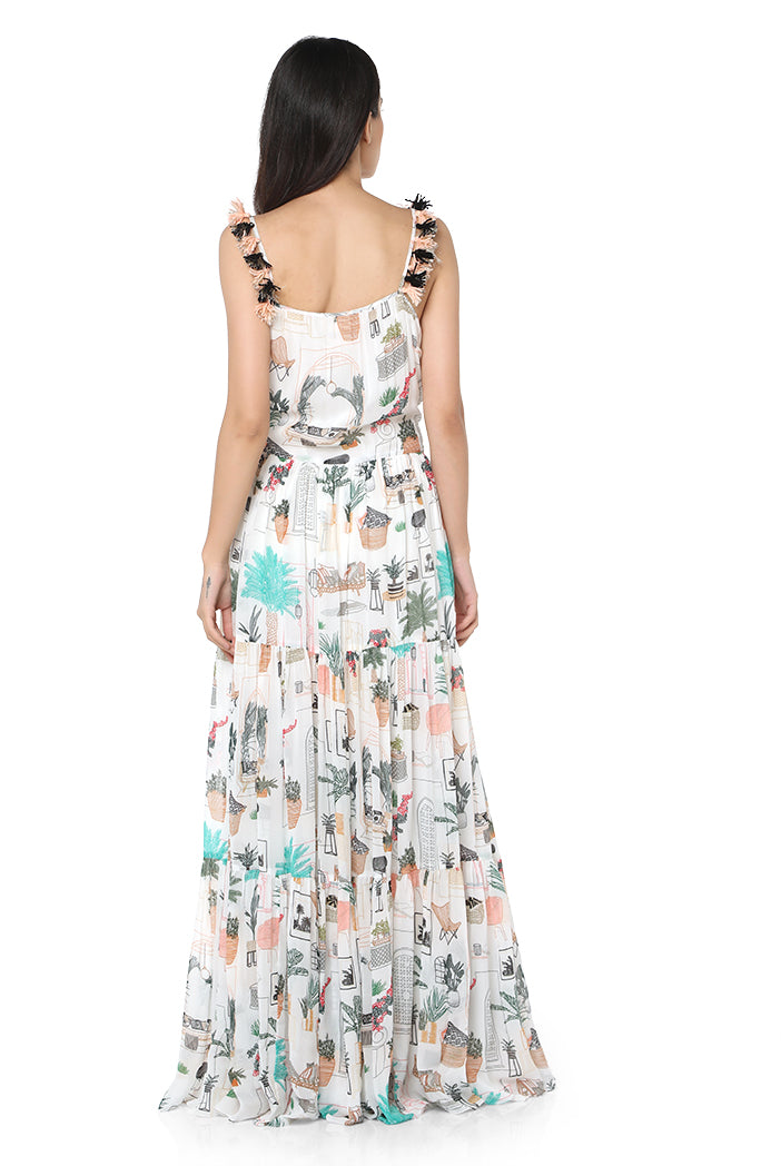 Side zip closure on Cafe Morocco print georgette dress