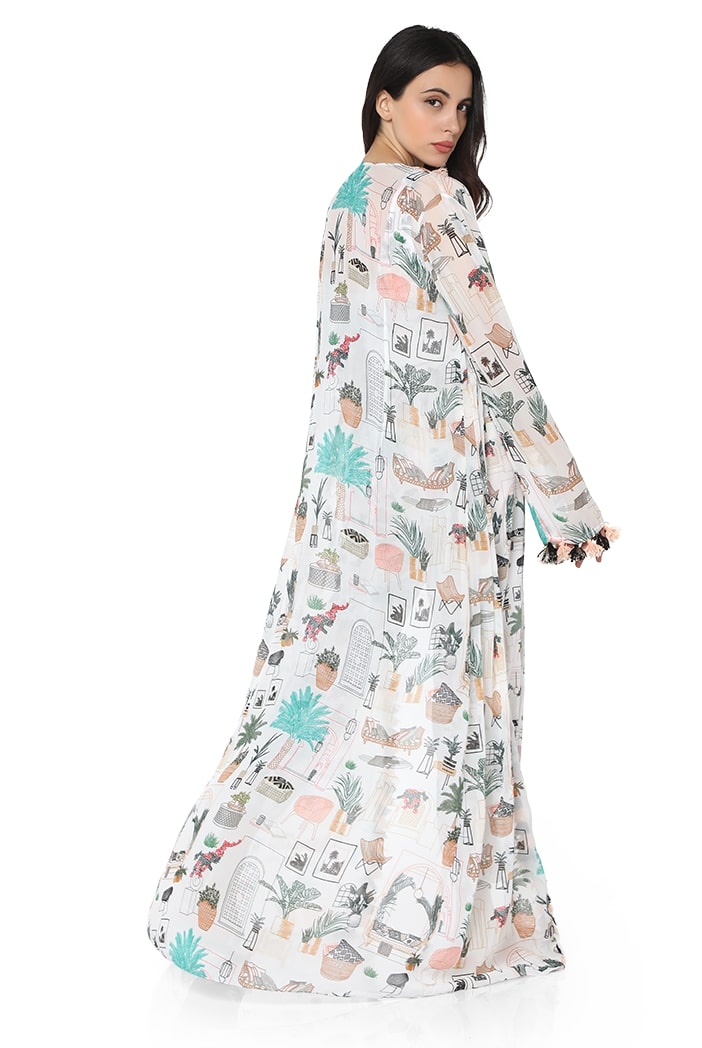 Cafe Morocco Print Art Georgette Duster Jacket