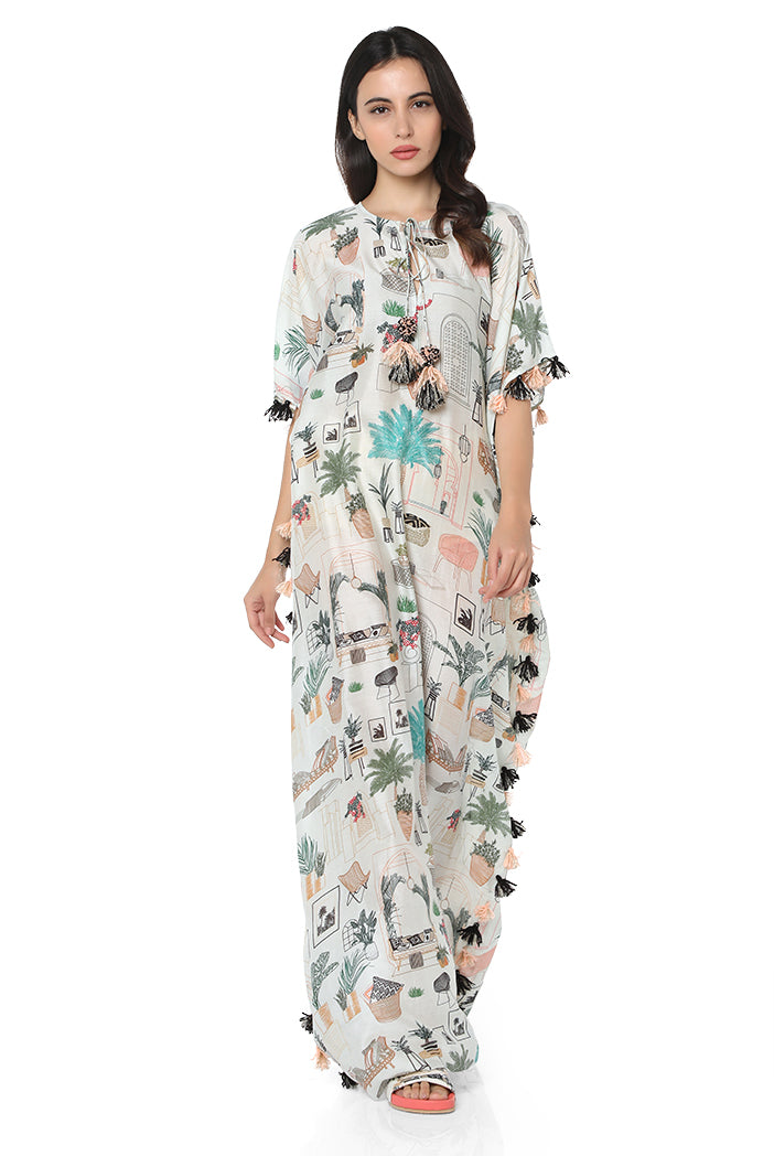 Cafe Morocco print silkmul kaftan front view