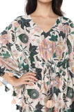 White Abutilon print kaftan with relaxed fit