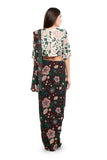Detailed view of White Abutilon print art georgette choli with intricate work