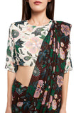 Model wearing White Abutilon print art georgette choli and Brown Abutilon print art georgette saree