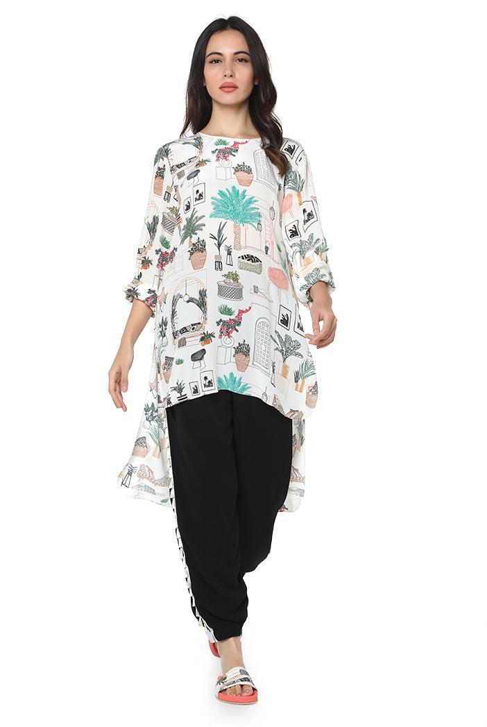 Café Morocco print crepe tunic front view