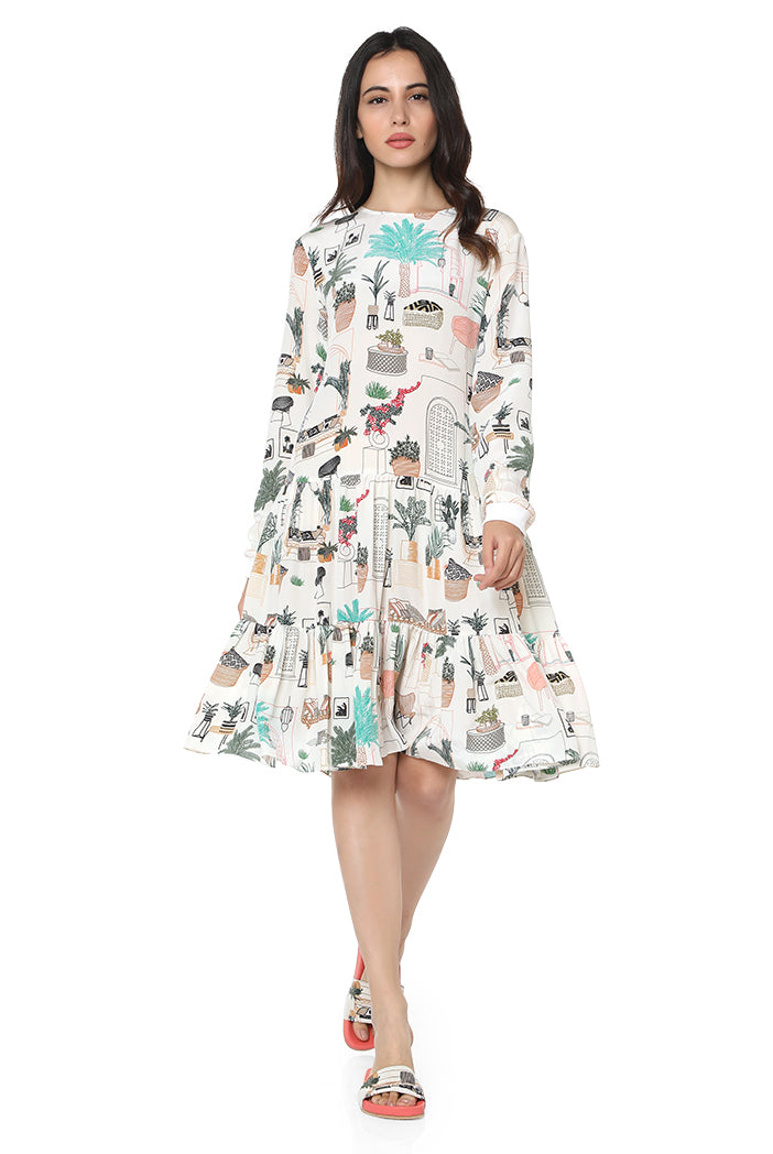 White Cafe Morocco Print Crepe Double Layer Tunic Front View