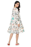 Relaxed Fit White Crepe Tunic with Double Layer Frill Hem