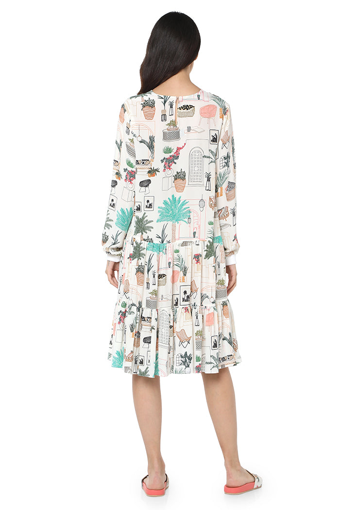 Casual White Cafe Morocco Print Crepe Tunic