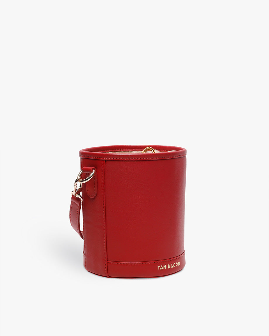 Bridal Red Leather Barrel Potli by TAN AND LOOM