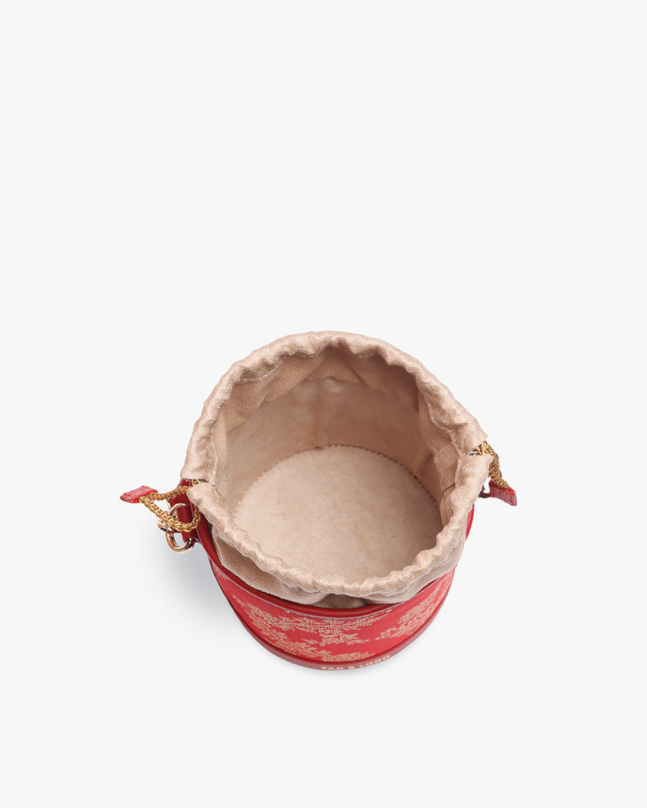 Bridal Red Brocade Barrel Potli by TAN AND LOOM