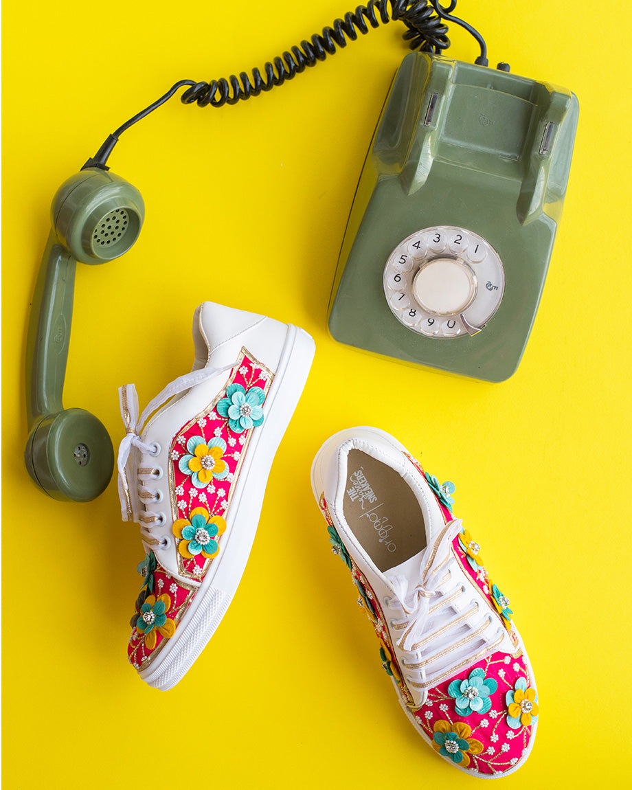 Pataka Pink Floral Embroidered Sneakers