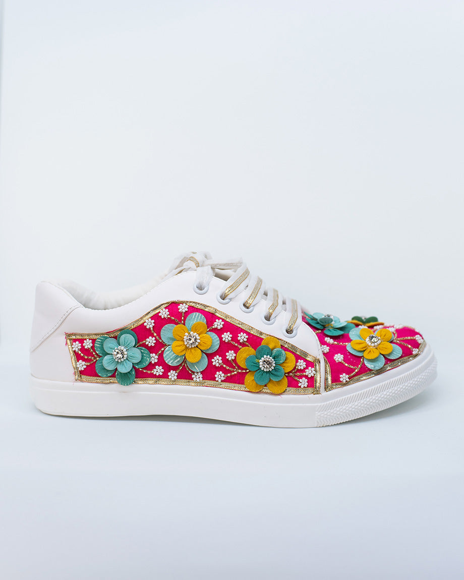 THE SAREE SNEAKERS Pataka Pink Flower Embroidered Sneakers