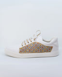THE SAREE SNEAKERS Grey Checks with Yellow Orange Knotted Sneakers