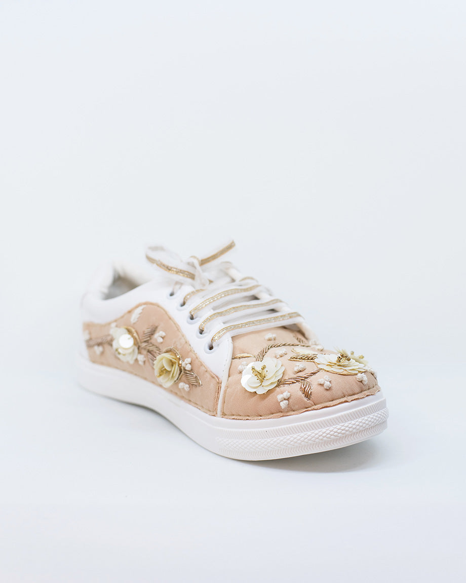 Nude Blush Sneakers with White Saree Sneakers