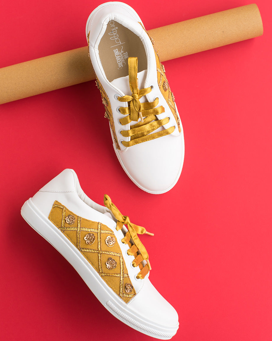 Golden Embroidered Sneakers