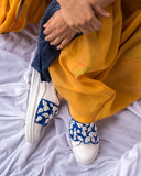 THE SAREE SNEAKERS Blue Flap Sneakers with White Roses