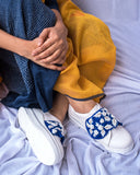 THE SAREE SNEAKERS Blue Flap Sneakers with White Roses