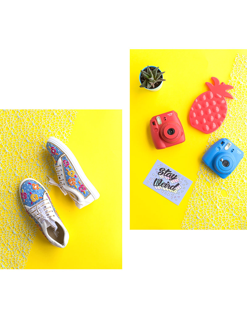 Colourful Flowers on Blue Sneakers