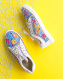 Colourful Flowers on Blue Sneakers