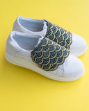 THE SAREE SNEAKERS Green Flap White Sneakers