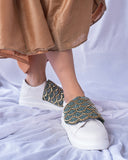 Green Flap Trending  White Saree Sneakers