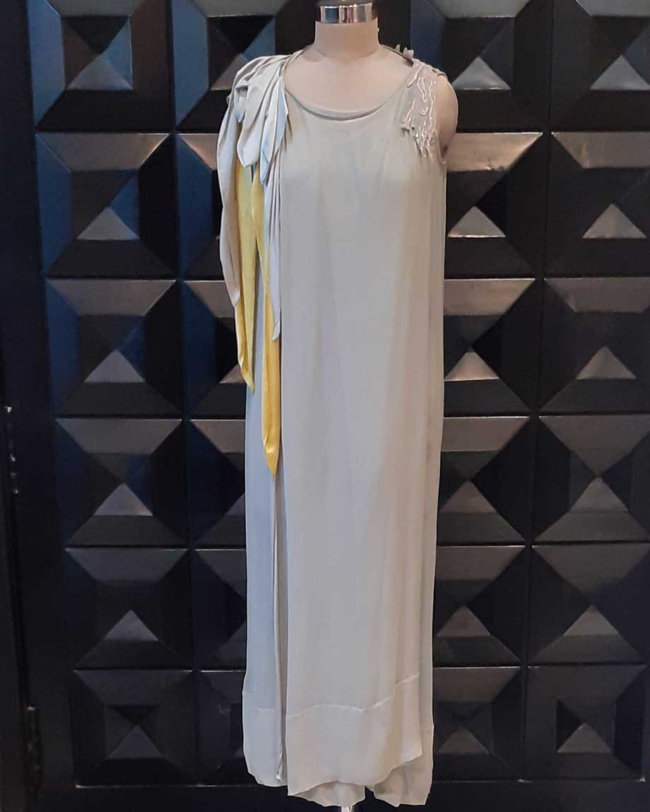 Blue & Grey Embroidered Dress By ABHISHEK SHARMA