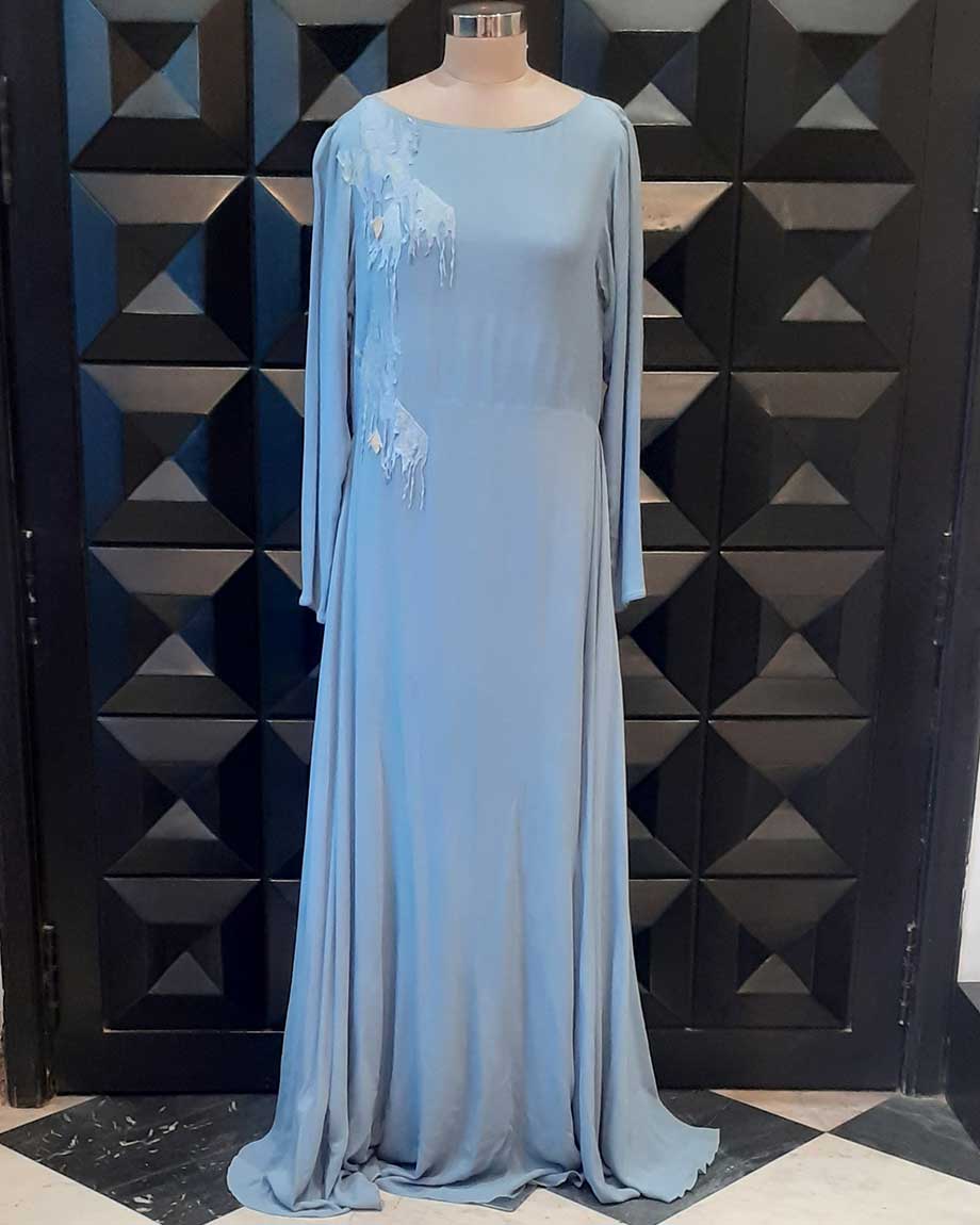 Blue Embroidered Dress by ABHISHEK SHARMA
