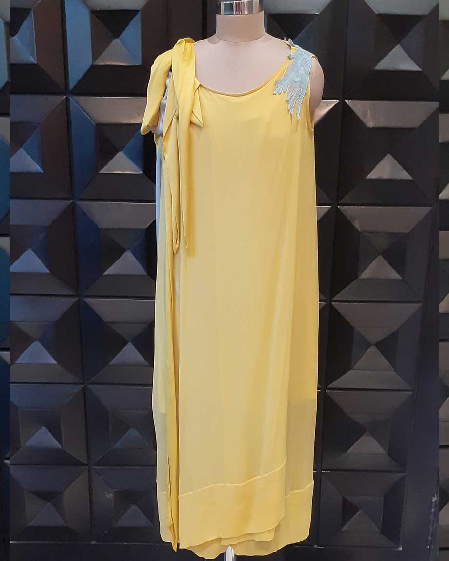 Yellow Embroidered Dress by ABHISHEK SHARMA