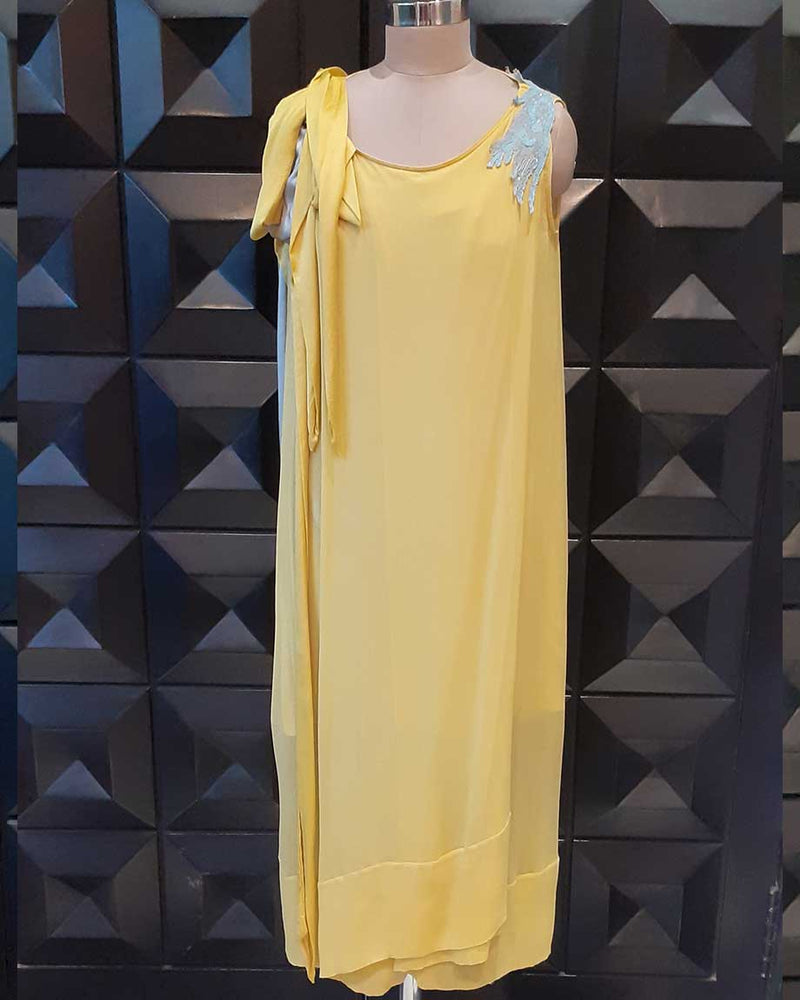 Yellow Embroidered Dress by ABHISHEK SHARMA