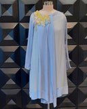 Blue Embroidered Dress with Yellow neckline by  ABHISHEK SHARMA