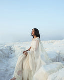 Off white machine work cutwork saree with blouse by PAULMI AND HARSH