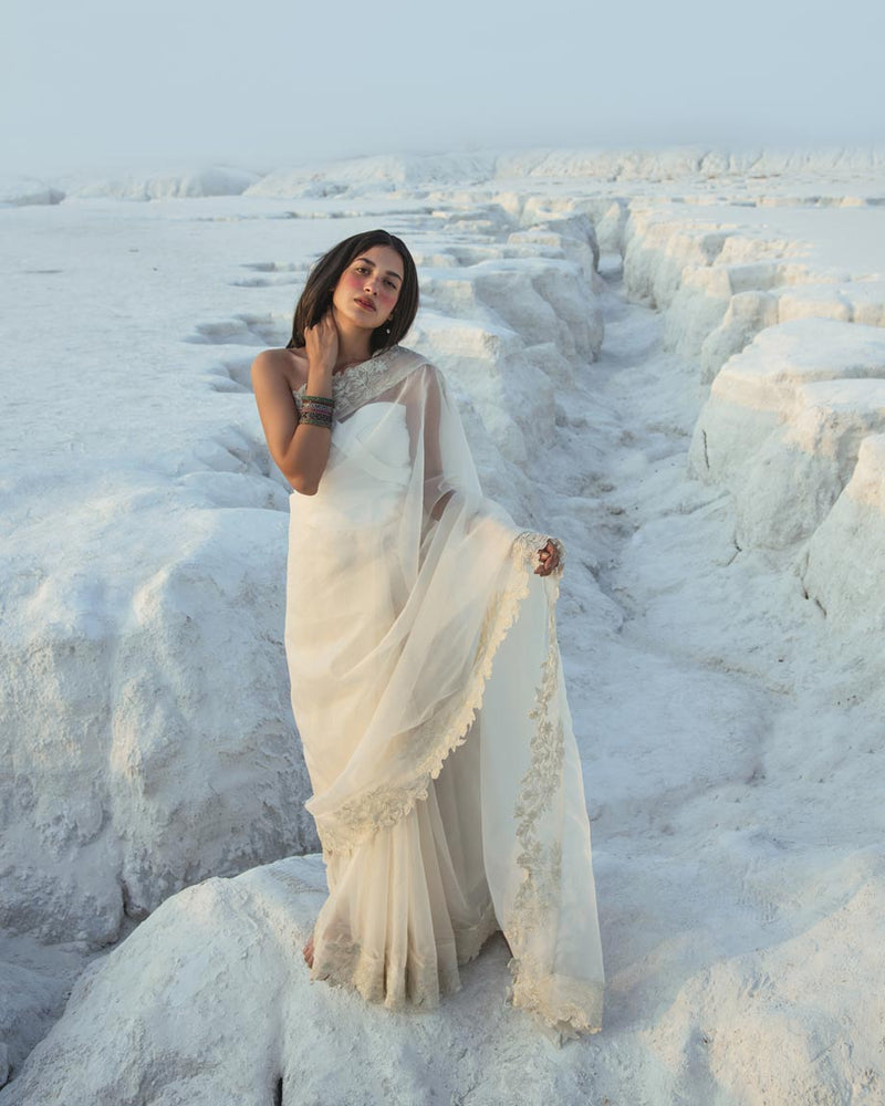 Designer Off White Cutwork Saree