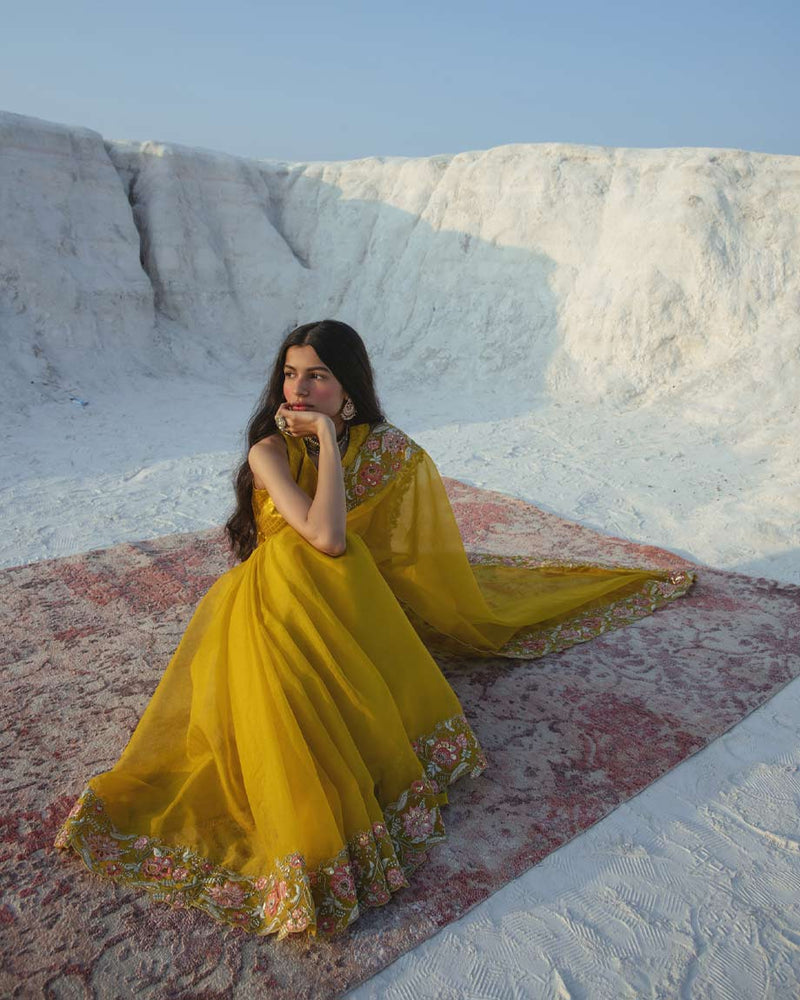 Designer Mustard Cutwork Saree