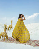 Mustard printed crop with palazzo and jacket By PAULMI AND HARSH