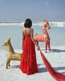 Red Anarkali Set by PAULMI AND HARSH