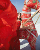 Red Anarkali Set by PAULMI AND HARSH