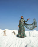 Green Anarkali with Attached Drape Duppatta By PAULMI AND HARSH