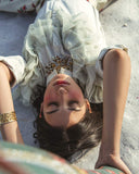 Ivory scalloped lahengha with net frill shirt by PAULMI AND HARSH