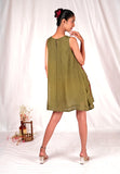 SEESA-Green tent-fitted dress with embroidery details