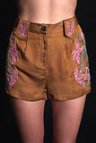 SEESA - Golden Brown Shorts With Embroidery