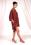 SEESA-Brown flowy shirt dress with embroidery highlights